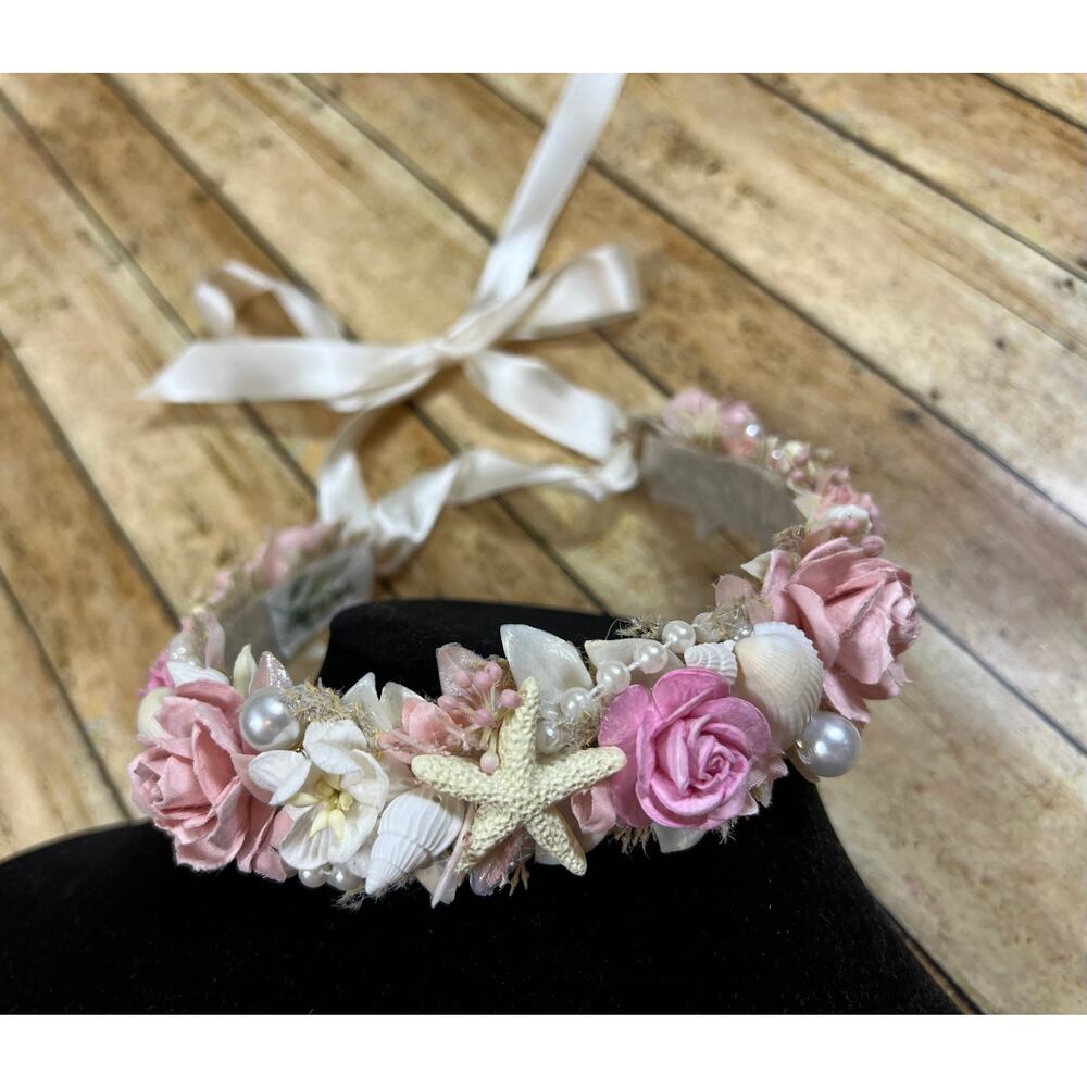 Lorelei & Layla Pink Seaside Beach Halo Crown Floral Starfish Adjustable Tie